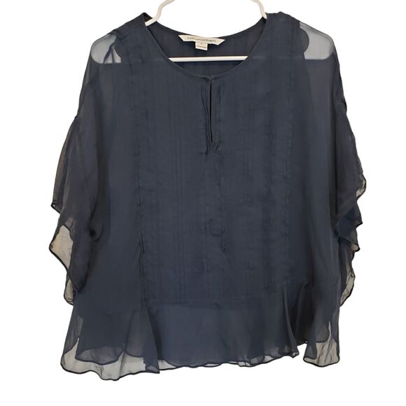 Diane Von Furstenberg Silk Navy Blue Evening Top Long Sleeve Small - Picture 2 of 8